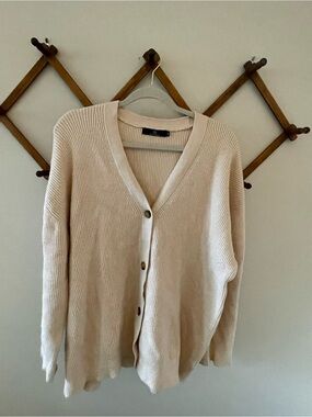 Soft Knit V-Neck Cardigan Sweater - Cream